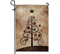Bandiera da giardino con albero di Natale, ornamenti natalizi a forma di stella, marrone, double face, in iuta, decorativa, per esterni, patio, prato, portico, ingresso, campeggio, 30,5 x 45,7 cm
