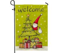 Bandiera da giardino con albero di Natale, regalo natalizio giocoso di Babbo Natale, in iuta verde, su entrambi i lati, bandiere decorative per esterni, patio, prato, portico anteriore, balcone, 30,5