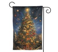 Bandiera da giardino con albero di Natale ricco, 71 x 101 cm, doppia faccia, piccole bandiere da giardino per esterni, decorazione per la casa e per esterni