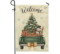 Bandiera da giardino con albero di Natale, rustico, regalo natalizio con pupazzo di neve, in iuta verde, su entrambi i lati, bandiere decorative per esterni, patio, prato, portico anteriore, balcone