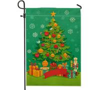 Bandiera da giardino con albero di Natale, striscione verde con ornamenti e regali, bandiera da cortile in iuta su entrambi i lati per decorazione esterna del prato 30,5 x 45,7 cm