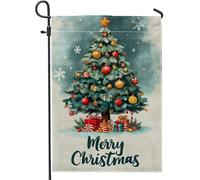 Bandiera da giardino con albero di Natale, striscione verde per le vacanze, bandiera da cortile in iuta su entrambi i lati, per la decorazione del prato esterno, stile natalizio invernale per la casa