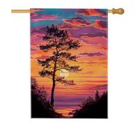 Bandiera da giardino con albero di pino al tramonto, striscione decorativo per esterni, tema autunnale stagionale, decorazione per prato in tessuto su entrambi i lati, 71 x 101 cm