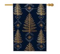 Bandiera da giardino con albero di pino blu navy, striscione geometrico dorato per la decorazione della casa, bandiera su entrambi i lati in iuta per cortile, decorazione stagionale per esterni, 71 x
