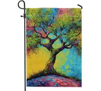 Bandiera da giardino con albero vivace, striscione artistico colorato per la casa, decorazione per esterni su entrambi i lati, per tutte le stagioni, decorazione per prato ispirata alla natura, 30,5 x