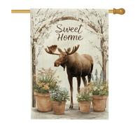 Bandiera da giardino con alce primaverile ed estate, decorazione rustica per la casa, decorazione da cortile, decorazione floreale su entrambi i lati, perfetta per gli amanti della natura, 71 x 101 cm
