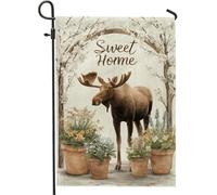 Bandiera da giardino con alce primaverile ed estate, decorazione rustica per la casa, decorazione da cortile, decorazione floreale su entrambi i lati, perfetta per gli amanti della natura, 30,5 x 45,7