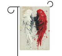 Bandiera da giardino con ali d'angelo bianche e rosse graffiti per vacanze stagionali in tela da imballaggio su entrambi i lati, 32 x 47 cm