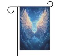 Bandiera da giardino con ali d'angelo e piume incandescenti, per vacanze stagionali, juta, double face, per casa, cortile, bandiere, 32 x 47 cm