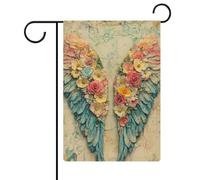 Bandiera da giardino con ali d'angelo floreali, in iuta su entrambi i lati, 30,5 x 45,7 cm