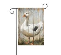 Bandiera da giardino con anatra bianca in piedi sull'erba, 30 x 45 cm, verticale, double face, decorazione per casa colonica e per esterni