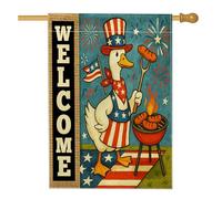 Bandiera da giardino con anatra patriottica, rosso bianco blu BBQ Independence Day Outdoor Banner, double face juta Holiday Yard decorazione prato 71 x 101 cm