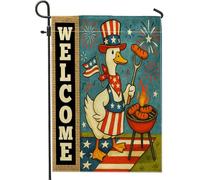 Bandiera da giardino con anatra patriottica, rosso bianco blu BBQ Independence Day Outdoor Banner, double face juta Holiday Yard decorazione prato 30,5 x 45,7 cm