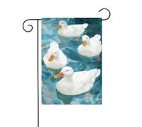 Bandiera da giardino con anatre bianche che nuotano sull'acqua, 30 x 45 cm, verticale, double face, decorazione per casa colonica, vacanze, esterni, bandiera da cortile
