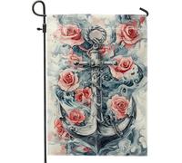 Bandiera da giardino con ancora e rose, decorazione vintage nautica floreale per prato, striscione su entrambi i lati per esterni per primavera estate decorazione della casa 30,5 x 45,7 cm