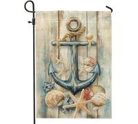 Bandiera da giardino con ancora nautica, design blu marino, striscione decorativo per la casa, bandiera su entrambi i lati in iuta da cortile a tema spiaggia decorazione per prato esterno 30,5 x 45,7