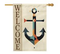 Bandiera da giardino con ancora nautica di benvenuto, motivo geometrico in iuta, decorazione per la casa, decorazione per esterni su entrambi i lati, per feste primaverili ed estive, 71 x 101 cm