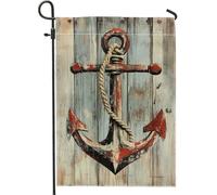 Bandiera da giardino con ancora nautica, vintage rossa con corda naturale, decorazione rustica su entrambi i lati, decorazione rustica per la casa, per feste estive 30,5 x 45,7 cm