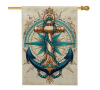 Bandiera da giardino con ancora nautiche, bandiera blu con bussola per la casa, bandiera su entrambi i lati in iuta per cortile, decorazione estiva per esterni, 71 x 101 cm
