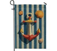Bandiera da giardino con ancora nautiche, striscione decorativo per la casa a righe blu, bandiera da giardino in iuta su entrambi i lati, per feste estive in spiaggia, decorazione per esterni, 30,5 x