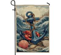 Bandiera da giardino con ancoraggi nautici, decorazione marina blu con granchio e conchiglie, striscione su entrambi i lati per prato esterno per decorazione estiva per feste in spiaggia 30,5 x 45,7