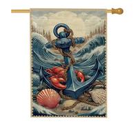 Bandiera da giardino con ancoraggi nautici, decorazione marina blu con granchio e conchiglie, striscione su entrambi i lati per prato esterno per decorazione estiva per feste in spiaggia 71 x 101 cm