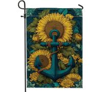 Bandiera da giardino con ancore di girasole, bandiera gialla floreale nautica decorativa per la casa, bandiera da giardino in iuta su entrambi i lati, decorazione estiva per esterni, 30,5 x 45,7 cm