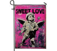 Bandiera da giardino con angelo, graffite urbana a forma di cuore con punta di freccia, in iuta su entrambi i lati, piccola bandiera da giardino per esterni, prato, portico, patio, ingresso, 30,5 x