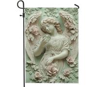 Bandiera da giardino con angelo primaverile ed estivo, striscione decorativo floreale color menta morbida, bandiera decorativa su entrambi i lati per esterni per la casa, bellissimo design con rose