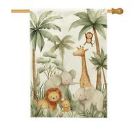 Bandiera da giardino con animali amici, motivo animali della giungla, decorazione per la casa, bandiera double-face in iuta da cortile, decorazione per esterni, feste, prato, 71 x 101 cm