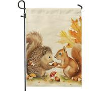 Bandiera da giardino con animali autunnali, riccio marrone, scoiattolo, bandiere decorative per le vacanze, bandiera a doppio lato per cortile del Ringraziamento, decorazione per prato all'aperto
