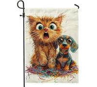 Bandiera da giardino con animali carini, design colorato con gattini e cuccioli, decorazione per tutto l'anno, striscione in iuta su entrambi i lati per prato esterno, feste e decorazioni per la casa