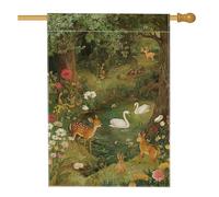 Bandiera da giardino con animali del bosco, decorazione per esterni con cervi e cigni, decorazione per esterni, striscione su entrambi i lati, per primavera ed estate, decorazione per casa e cortile