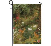 Bandiera da giardino con animali del bosco, decorazione per esterni con cervi e cigni, decorazione per esterni, striscione su entrambi i lati, per primavera ed estate, decorazione per casa, cortile