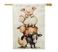 Bandiera da giardino con animali della fattoria, grazioso maiale, pecora, mucca, pollo, decorazione per esterni, striscione stagionale su entrambi i lati per feste di primavera, 71 x 101 cm