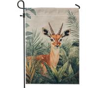 Bandiera da giardino con animali della foresta autunnale, gazzella marrone serena, decorazione per la casa all'aperto, bandiera su entrambi i lati in iuta da cortile decorazione scena natura 30,5 x