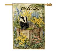 Bandiera da giardino con animali di benvenuto, decorazione floreale colorata per esterni per primavera estate, striscione da cortile in iuta su entrambi i lati, perfetto per la decorazione del prato
