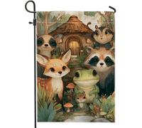 Bandiera da giardino con animali fantasiosi, motivo creature della foresta colorate, striscione decorativo per la casa, bandiera su entrambi i lati, in iuta, decorazione stagionale per esterni, 30,5 x