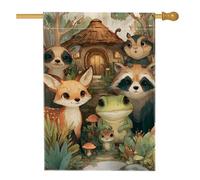 Bandiera da giardino con animali fantasiosi, motivo creature della foresta colorate, striscione decorativo per la casa, bandiera su entrambi i lati, in iuta, decorazione stagionale per esterni, 71 x