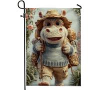 Bandiera da giardino con animali in stile cartone animato, striscione decorativo per la casa, bandiera decorativa per la casa con personaggi di avventura colorata su entrambi i lati, decorazione