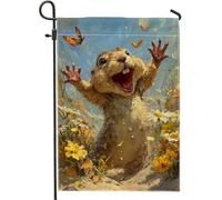 Bandiera da giardino con animali primaverili ed estivi, scoiattolo marrone con fiori e farfalle, decorazione per esterni, striscione in iuta su entrambi i lati per decorazione del prato per le vacanze