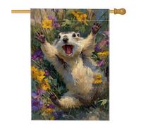 Bandiera da giardino con animali primaverili, fiori colorati e Happy Critter, decorazione per esterni, striscione in iuta su entrambi i lati per la decorazione del prato 71 x 101 cm