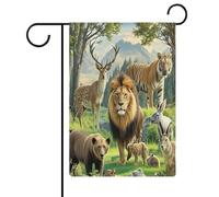 Bandiera da giardino con animali selvatici, cartello di benvenuto su entrambi i lati, piccole bandiere personalizzate per piscina, cortile, decorazione da parete per la casa, 32 x 47 cm