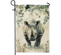 Bandiera da giardino con animali selvatici, motivo rinoceronte grigio, decorazione per la casa e il giardino, bandiera su entrambi i lati, in tessuto, decorazione per prato all'aperto a tema natura