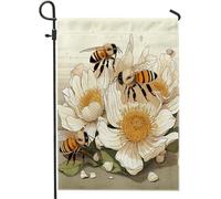 Bandiera da giardino con api animali in fiore floreale botanico dipinto a mano retrò arancione bianco lino segno decorazione decorazione per la casa decorazione da parete esterno patio giardino
