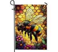Bandiera da giardino con api, design a nido d'ape giallo vivace, striscione decorativo per esterni primaverile ed estate, bandiera floreale su entrambi i lati, per casa e giardino, decorazione per