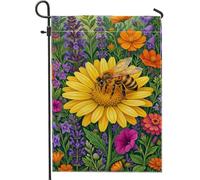 Bandiera da giardino con api, floreale vibrante girasole lavanda primavera giallo primavera doppia bandiera decorativa per esterni per patio esterno prato anteriore portico balcone 30,5 x 45,7 cm