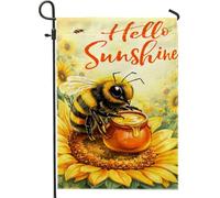 Bandiera da giardino con api, gioiosa fioriera estiva con girasole e vaso per miele, in iuta gialla su entrambi i lati, decorativa, per esterni, patio, prato, portico anteriore, balcone, 30,5 x 45,7