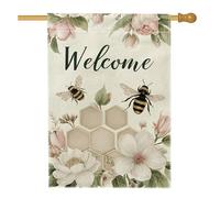 Bandiera da giardino con api primaverili, bandiera floreale beige per la casa, bandiera da cortile su entrambi i lati, decorazione per esterni, dichiarazione di benvenuto per esposizione stagionale