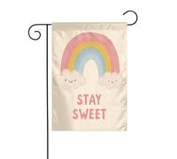 Bandiera da giardino con arcobaleno pastello e nuvole Stay Sweet 30 x 45 cm verticale su entrambi i lati per fattoria vacanze decorazioni esterne bandiera cortile